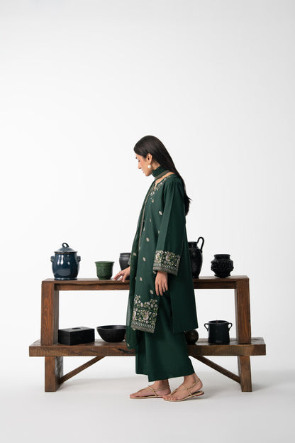 GREEN ZUMAR 3PC COTTON EMBROIDERED SUIT