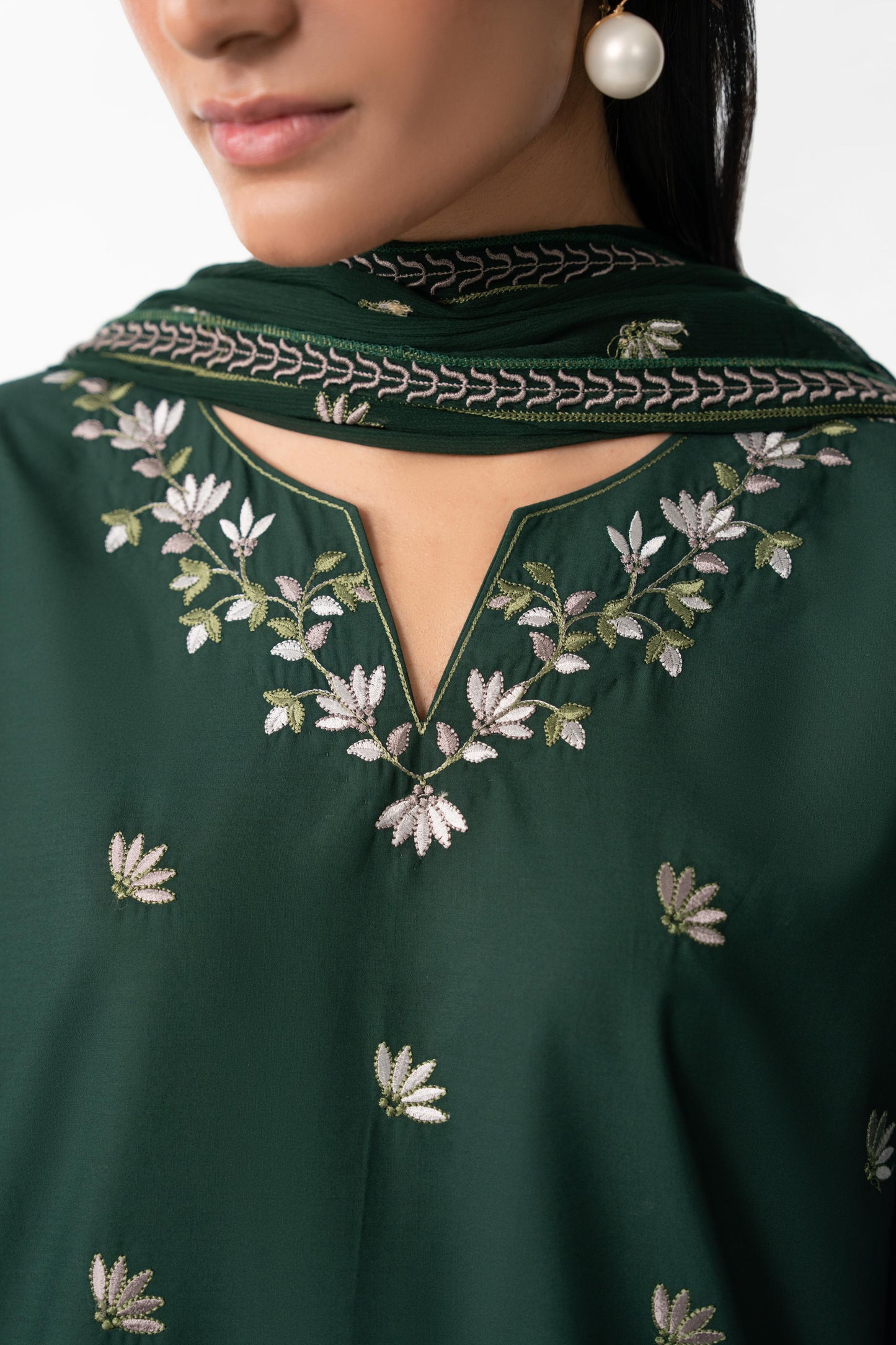 GREEN ZUMAR 3PC COTTON EMBROIDERED SUIT