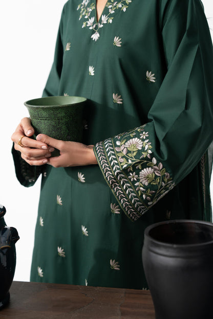 GREEN ZUMAR 3PC COTTON EMBROIDERED SUIT