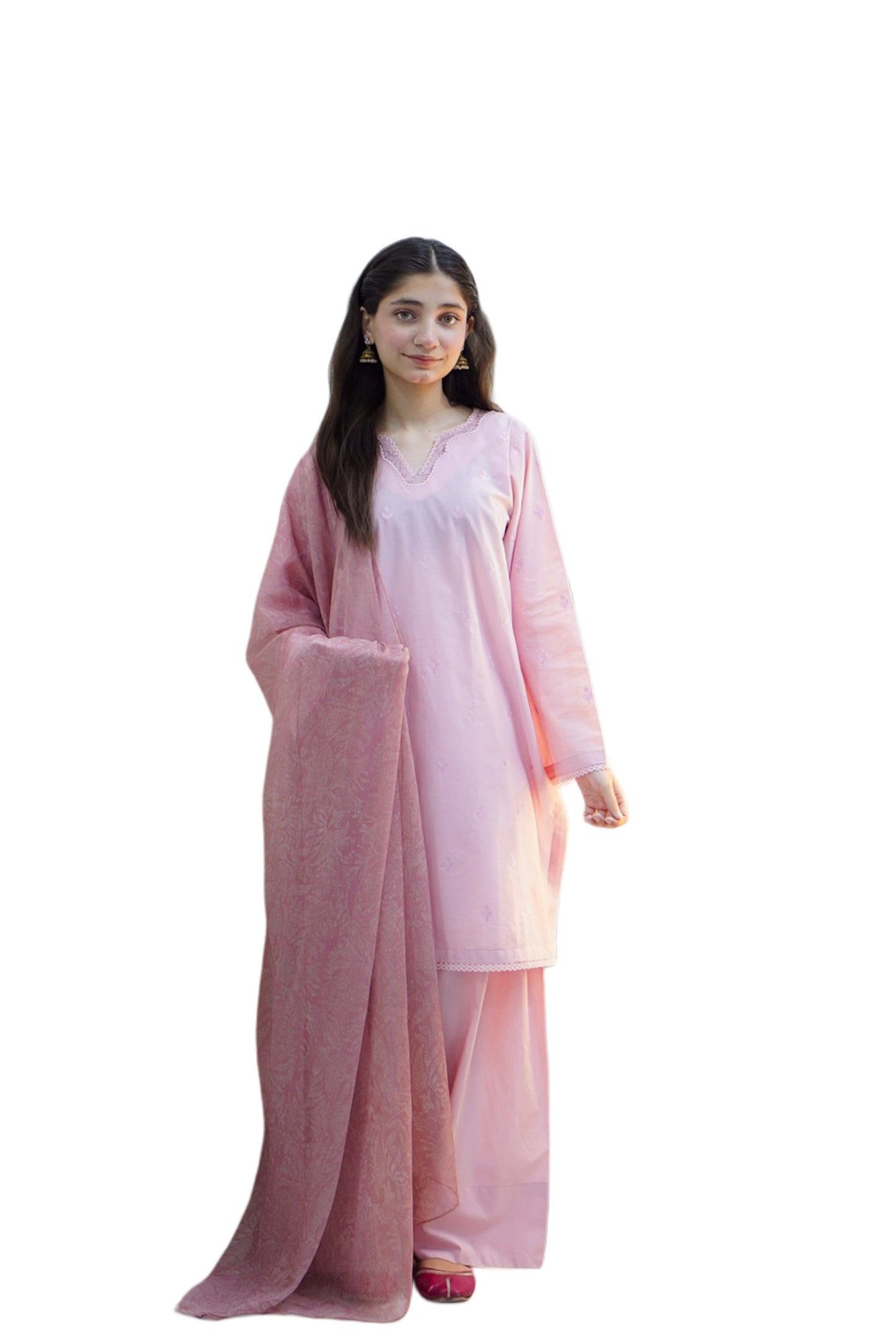Pink 3pc lawn suit